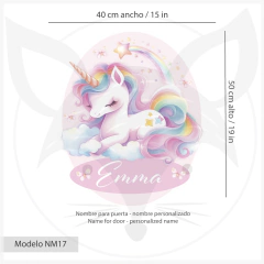 Unicorn Door Name Sticker Pastel Nursery Decor – Personalized Kids Room Vinyl – Model NM17 on internet