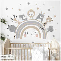 Modelo NOR36 Arcoiris nordico con animales y estrellas beige y gris - buy online