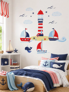 PROMO - Vinilo Decorativo Infantil Farol y Barcos en el Mar PC12
