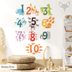 Educational Numbers and Animals Wall Decal - Modelo Pc14