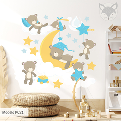 Baby Bears on the Moon with Stars and Clouds Wall Sticker - Modelo Pc21 on internet