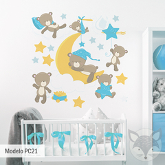 Baby Bears on the Moon with Stars and Clouds Wall Sticker - Modelo Pc21