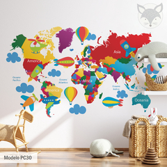 World Map Wall Decal for Kids with Vehicles and Balloons - Modelo Pc30 on internet
