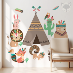 Tribal Tipi Kids Wall Decal with Forest Animals - buy online