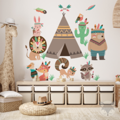 Tribal Tipi Kids Wall Decal with Forest Animals