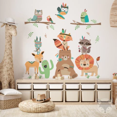 Tribal Wall Decal for Kids with Forest Animals and Tipi | Original Nursery Wall Decor