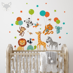 Jungle Animals Kids Wall Decal with Balloons and Stars on internet