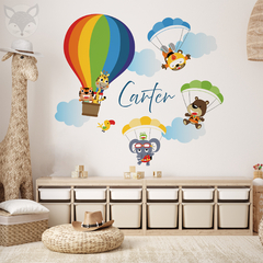 Personalized Kids Wall Decal with Hot Air Balloon and Parachuting Animals - Modelo Pc51 - buy online