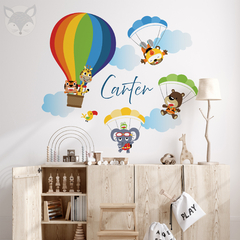 Personalized Kids Wall Decal with Hot Air Balloon and Parachuting Animals - Modelo Pc51 on internet