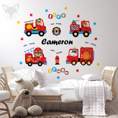 Personalized Kids Wall Decal with Fire Trucks and Cute Animals - Modelo Pc52 on internet