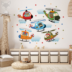 Kids Wall Decal with Colorful Helicopters and Adventurous Animals - Modelo Pc53 - buy online