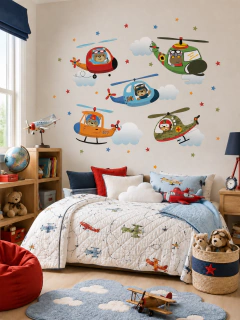 PROMO - Vinilo Infantil de Helicópteros con Animales Aventureros - Modelo Pc53