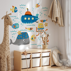 Kids Wall Decal with Underwater Scene, Submarine, and Sea Animals - Modelo Pc54