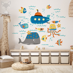 Kids Wall Decal with Underwater Scene, Submarine, and Sea Animals - Modelo Pc54 on internet