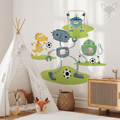 Kids Wall Decal with Soccer-Playing Robots - Modelo Pc56