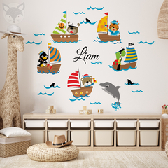 Kids Wall Decal with Sailing Animals and Boats - Modelo Pc57