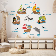 Kids Wall Decal with Sailing Animals and Boats - Modelo Pc57