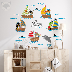 Kids Wall Decal with Sailing Animals and Boats - Modelo Pc57 - buy online