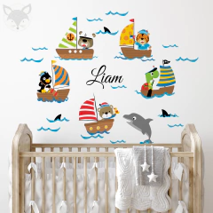 Kids Wall Decal with Sailing Animals and Boats - Modelo Pc57 on internet