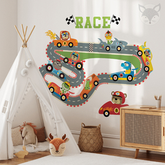 Kids Wall Decal with Racing Cars and Animals - Modelo Pc58 - buy online