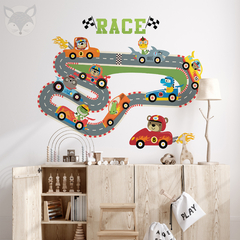 Kids Wall Decal with Racing Cars and Animals - Modelo Pc58 on internet