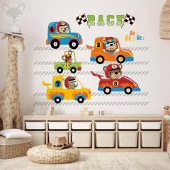 Kids Wall Decal with Racing Cars and Animal Drivers - Modelo Pc59 - buy online