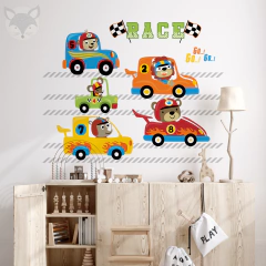 Kids Wall Decal with Racing Cars and Animal Drivers - Modelo Pc59 on internet
