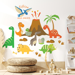 Kids Wall Decal with Dinosaurs, Volcano, and Motivational Message - Modelo Pc64