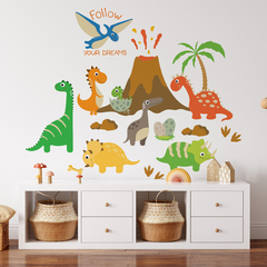 Kids Wall Decal with Dinosaurs, Volcano, and Motivational Message - Modelo Pc64 - buy online