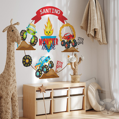 Personalized Kids Wall Decal with Monster Trucks and Name - Modelo Pc66 Monster Trucks - buy online