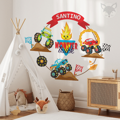 Personalized Kids Wall Decal with Monster Trucks and Name - Modelo Pc66 Monster Trucks on internet