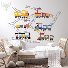Kids Wall Decal with Colorful Trains and Tracks - Modelo Pc67 on internet