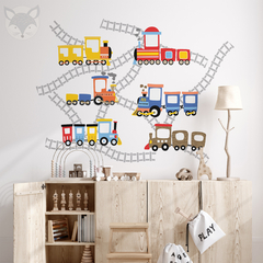 Kids Wall Decal with Colorful Trains and Tracks - Modelo Pc67