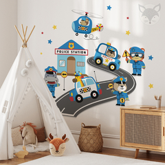 Kids Wall Decal with Police Station, Vehicles, and Animals - Modelo Pc68 on internet