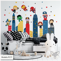 Vinilo Decorativo Infantil de Superhéroes en la Ciudad - Modelo PC77 Hero City en internet