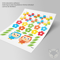 Owls, Butterflies and Flowers Kids Wall Decal - Adhesive Vinyl 50x40 cm - buy online