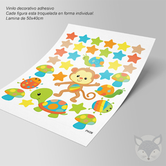 Kids Adhesive Wall Decal with Animals, Stars, and Colorful Mushrooms - buy online