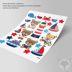 Vinilo Infantil Náutico con Ositos Marineros y Barcos Modelo PK29 - comprar online