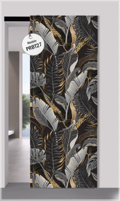 Modelo PRBT27 Hojas de plátano gris dorado y fondo negro