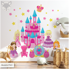 Vinilo infantil troquelado, castillo de princesas y estrellas, decoración mágica PS01