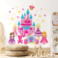 Vinilo infantil troquelado, castillo de princesas y estrellas, decoración mágica PS01 - comprar online