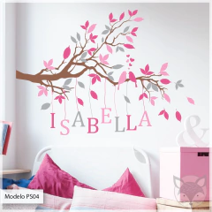 Vinilo infantil troquelado, rama con pájaros y nombre personalizable, decoración natural PS04 - Little Dreamer Deco - vinilos decorativos infantiles
