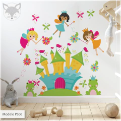 Vinilo infantil troquelado, hadas y castillo encantado, decoración de fantasía PS06