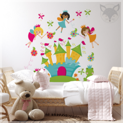 Childrens cut-out wall decal, fairies and enchanted castle, fantasy theme PS06 - buy online
