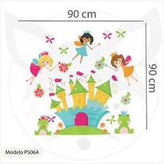 Childrens cut-out wall decal, fairies and enchanted castle, fantasy theme PS06 - online store