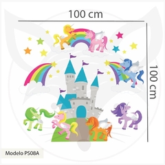 Childrens cut-out wall decal, unicorn castle and rainbow, colorful fantasy PS08 - Little Dreamer Deco - vinilos decorativos infantiles