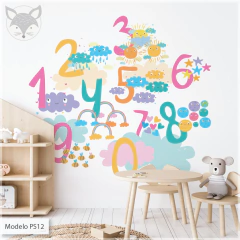 Vinilo infantil troquelado, números y nubes sonrientes, PS12