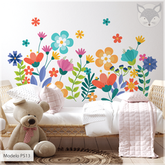 Vinilo infantil troquelado, jardín floral colorido, PS13