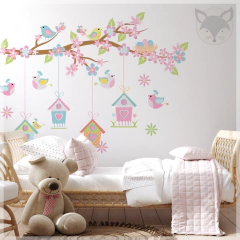 Vinilo infantil troquelado, casitas de pájaros y flores colgantes, PS15 - comprar online