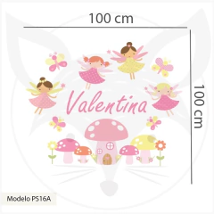 Vinilo infantil troquelado, hadas y hongos mágicos con nombre personalizable, PS16 - Little Dreamer Deco - vinilos decorativos infantiles